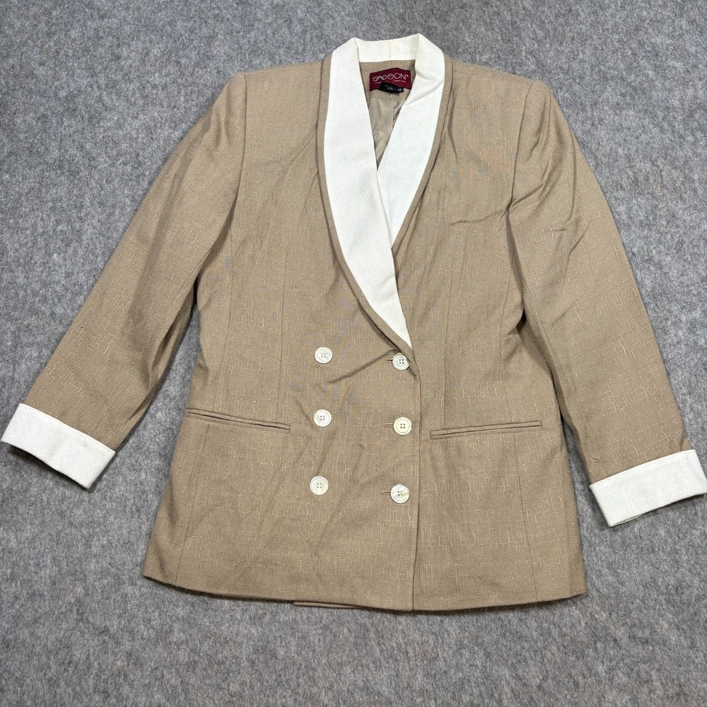 Sasson Blazer Women's Size 12 Tan Button Accent Vintage Double Breasted Coat‎